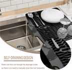 Dish Drying Mat with Drain, Silicone Mat for Kitchen Counter, Non-Slip Drainer Mat for Kitchen Sink, Countertop Dish Drying Rack, Heat Resistant Kitchen Accesories(Black, 15.6"x13")