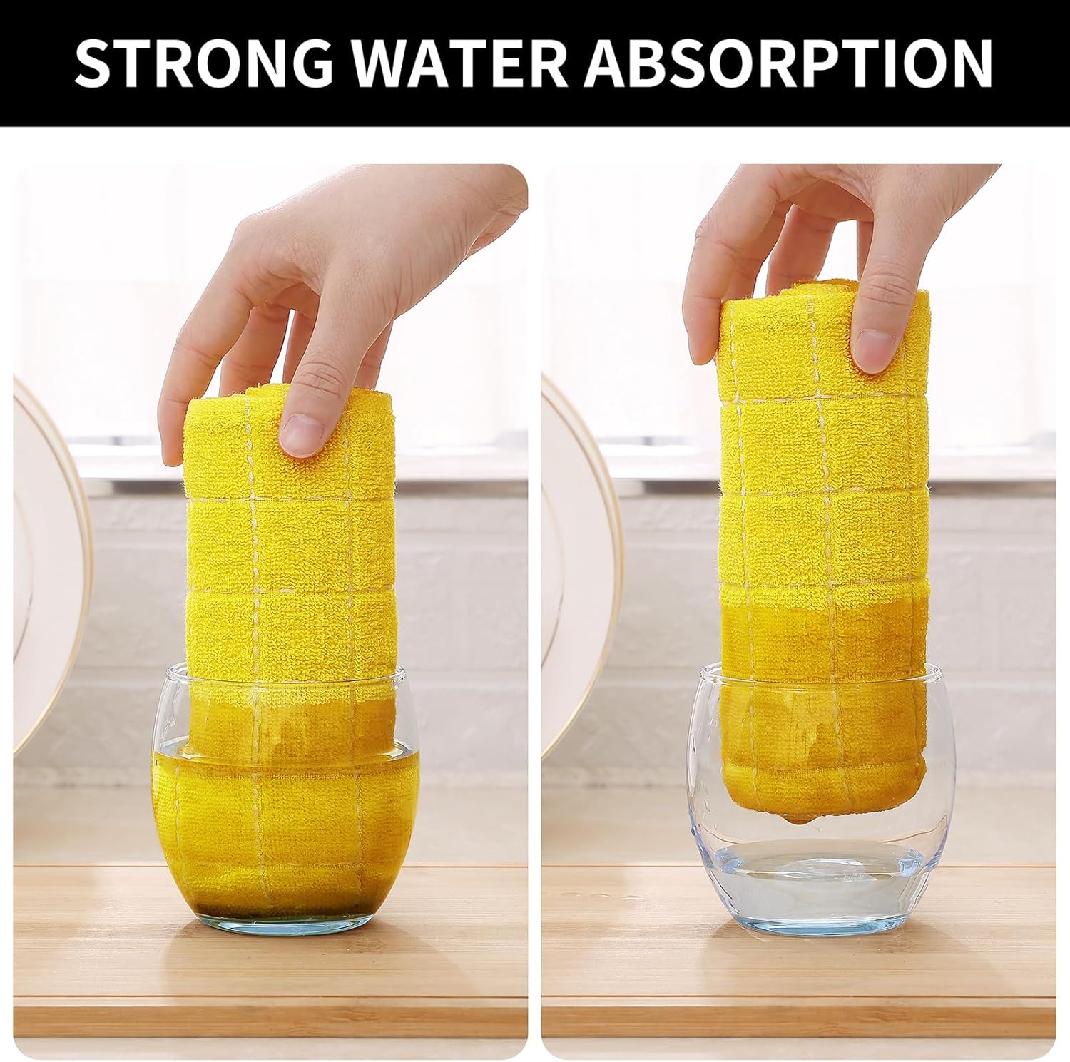 Homaxy 100% Cotton Terry Kitchen Dish Cloths, Ultra Soft and Absorbent Dish Towels for Kitchen, Perfect for Drying and Washing Dishes, 12 Pack, 12 x 12 Inches, Yellow