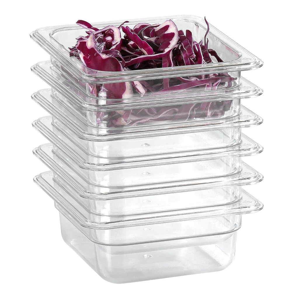1/6 Clear Food Pans 6 pack 2.5 Inch Deep Pan Stackable Polycarbonate Food Pan for Commercial Kitchen Restaurant Use BPA free