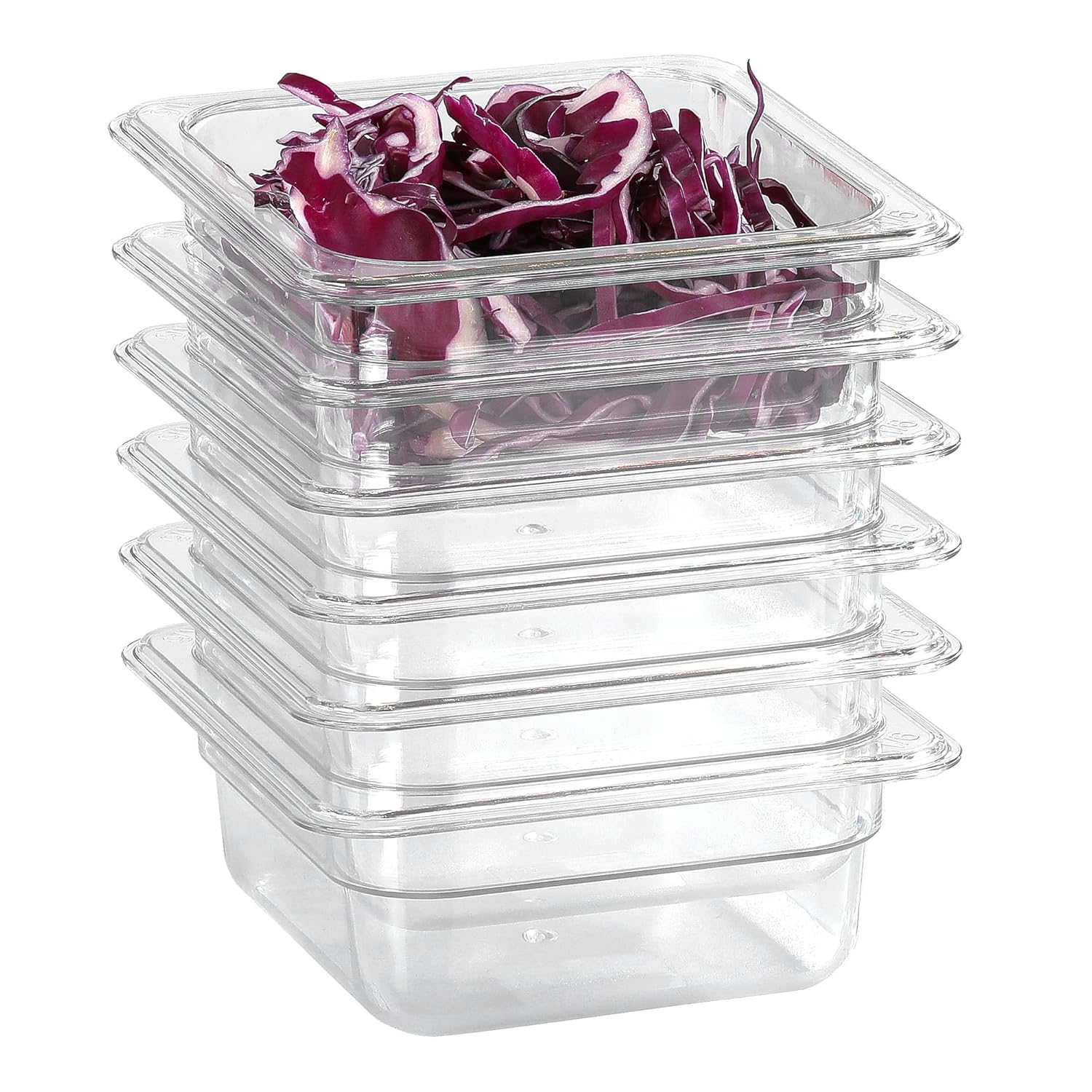 1/6 Clear Food Pans 6 pack 2.5 Inch Deep Pan Stackable Polycarbonate Food Pan for Commercial Kitchen Restaurant Use BPA free