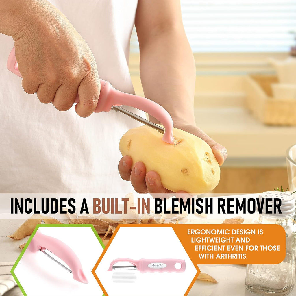 Spring Chef Premium Swivel Vegetable Peeler, Soft Grip Handle and Ultra Sharp Stainless Steel Blades - Perfect Kitchen Peeler For Veggie, Fruit, Potato, Carrot, Apple - Pink Lemonade - Set of 2