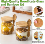 6-Pack 18.5oz Airtight Glass Meal Prep Containers with Lids – Overnight Oats Jars for Coffee, Nuts, Candy, Chia Seed Sugar & Pudding | Leakproof Borosilicate Glass Food Storage Jars