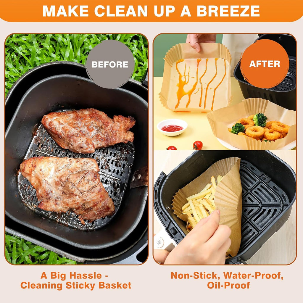 Air Fryer Paper Liners: 250Pcs Parchment Paper Sheets, Air Fryer Liner Disposable, Oilproof Waterproof Airfryer Basket Liner Square (6.5inch)