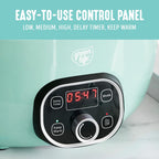 GreenLife 6 Quart Ceramic Slow Cooker, PFAS-Free, Programmable, Removable Healthy Nonstick Pot for Family Meals, Sear on Stovetop, Keep Warm, Digital Timer, Dishwasher Safe Glass Lid, Turquoise