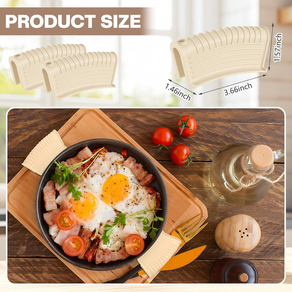 Patelai 4 Pcs Silicone Assist Hot Pan Handle Holder Pot Handle Covers for Cast Iron Skillets Holder Sleeve Nonslip Heat Resistant Pan Cover for Enameled Griddles Casserole Frying Cookware (Beige)