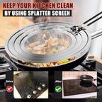 Stainless Steel Splatter Screen for Frying Pan - Grease Splatter Guard with Folding Handle - Cover Oil Splash from Bacon, Oil, or Deep Fryer - Food Strainer and Universal Cookware