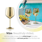 Gusto Nostro Stainless Steel Wine Glass - 18 oz Unbreakable Gold Wine Glasses for Travel, Camping and Pool - Fancy, Unique and Cute Portable Metal Wine Glass for Outdoor Events, Picnics (Set of 4)