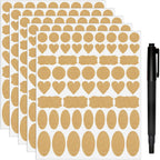 Nardo Visgo Natural Brown Kraft Paper Label Stickers,Removable Assorted Size and Shapes Kraft Labels for Essential Oil Bottles,Mason Jars,Storage Containers or Gift Decoration,Free Black Marker,285pcs