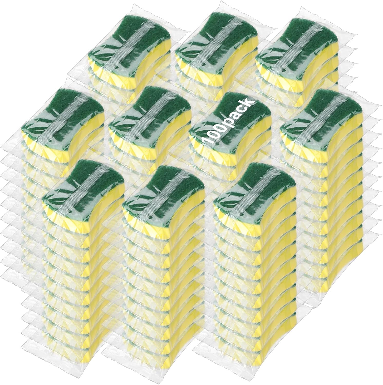 100 Pcs Individually Wrapped Sponges,Uncompressed Non Scratch Scrouing Sponges for Household Cleaning Dishes Kitchen Airbnb Apartment Car Bike
