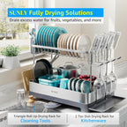 SUNLY Large Dish Drying Rack, Multipurpose 2 Tier Dish Racks for Kitchen Counter, 304 Stainless, Extra Large Drain Board