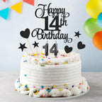 14th Birthday Cake Decorations, 14th Birthday Candles Cake Numeral Candles and Glitter Happy 14th Birthday Cake Toppers Set for Birthday Party Supplies (Black)