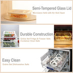Urban Green Glass Food Container Set with Glass Lid, 4 Pack, Meal Prep Containers with Silicone Framed Airtight Lid, Leakproof, 100% Plastic Free,