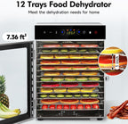 SUCICENI Food Dehydrator Machine 12 Stainless Steel Trays 1000W Meat Dehydrator for Home Use, 24H Timer & 195℉ Temperature Control Food Dryer for Jerky Fruit Herbs Mushroom Dog Treats