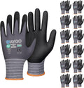 KAYGO Safety Work Gloves MicroFoam Nitrile Coated, 12 Pairs KG18NB,Seamless Knit Nylon Glove for Men and Women, Ideal for Automotive,Warehouse,Construction (2X-Large,Gray)