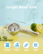 Lemon Squeezer Stainless Steel - Heavy Duty Solid Metal Squeezer Bowl - Large Manual Citrus Press Juicer and Lime Squeezer - 2 in 1 hand Juicer - Store Juice -No Splashing (Silver)