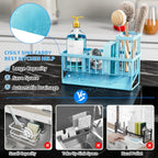 Cisily Blue Kitchen Sink Caddy Organzier with High Brush Holder, Sponge Holder for Sink, 304 Rustproof Stainless, Kitchen Countertop Soap Dispenser Organizer, Home Decor and Accessories