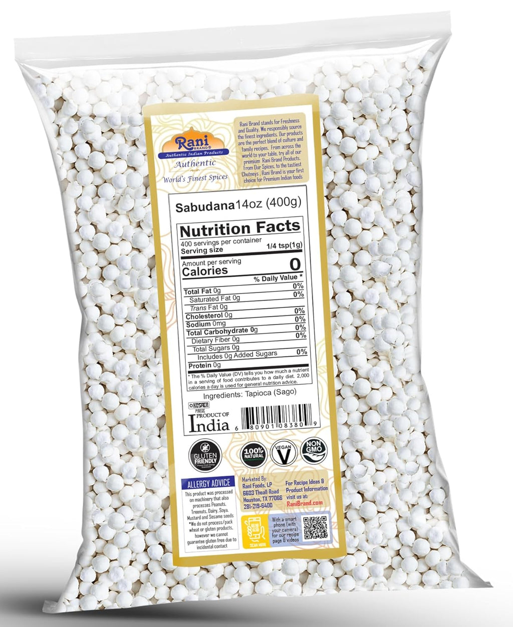 Rani Sabudana (Tapioca/Sago) Pearls 14oz (400g) ~ All Natural | Vegan | No Colors | NON-GMO | Indian Origin