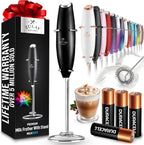 Zulay Kitchen Powerful Milk Frother Wand With 4 AA Duracell Batteries - Ultra Fast Handheld Drink Mixer - Electric Whisk Foam Maker for Coffee, Lattes, Cappuccino, Matcha & Creamer -