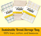 Keeki Bag - The Original Beeswax Lined Bread Bag for Homemade & Sourdough | Reusable Linen Bread Storage | Beeswax Wrap Alternative | Plastic-Free Storage w/Wide Drawstring Closure (Natural)