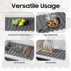 Stone Dish Drying Mat or Kitchen Counter, Quick Dry Stone Mat Kitchen for Dishes Bottles Cups, Large Foldable Diatomaceous Earth Dish Drying Mats Match Any Countertop, Dark Grey