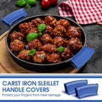 Patelai 4 Pcs Silicone Assist Hot Pan Handle Holder Pot Handle Covers for Cast Iron Skillets Holder Sleeve Nonslip Heat Resistant Pan Cover for Enameled Griddles Casserole Frying Cookware(Blue)