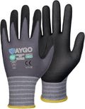 KAYGO Safety Work Gloves MicroFoam Nitrile Coated, 3 Pairs KG18NB,Seamless Knit Nylon Glove for Men and Women, Ideal for Automotive,Warehouse,Construction (Large,Gray)