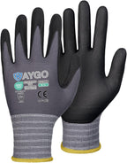 KAYGO Safety Work Gloves MicroFoam Nitrile Coated, 3 Pairs KG18NB,Seamless Knit Nylon Glove for Men and Women, Ideal for Automotive,Warehouse,Construction (Large,Gray)