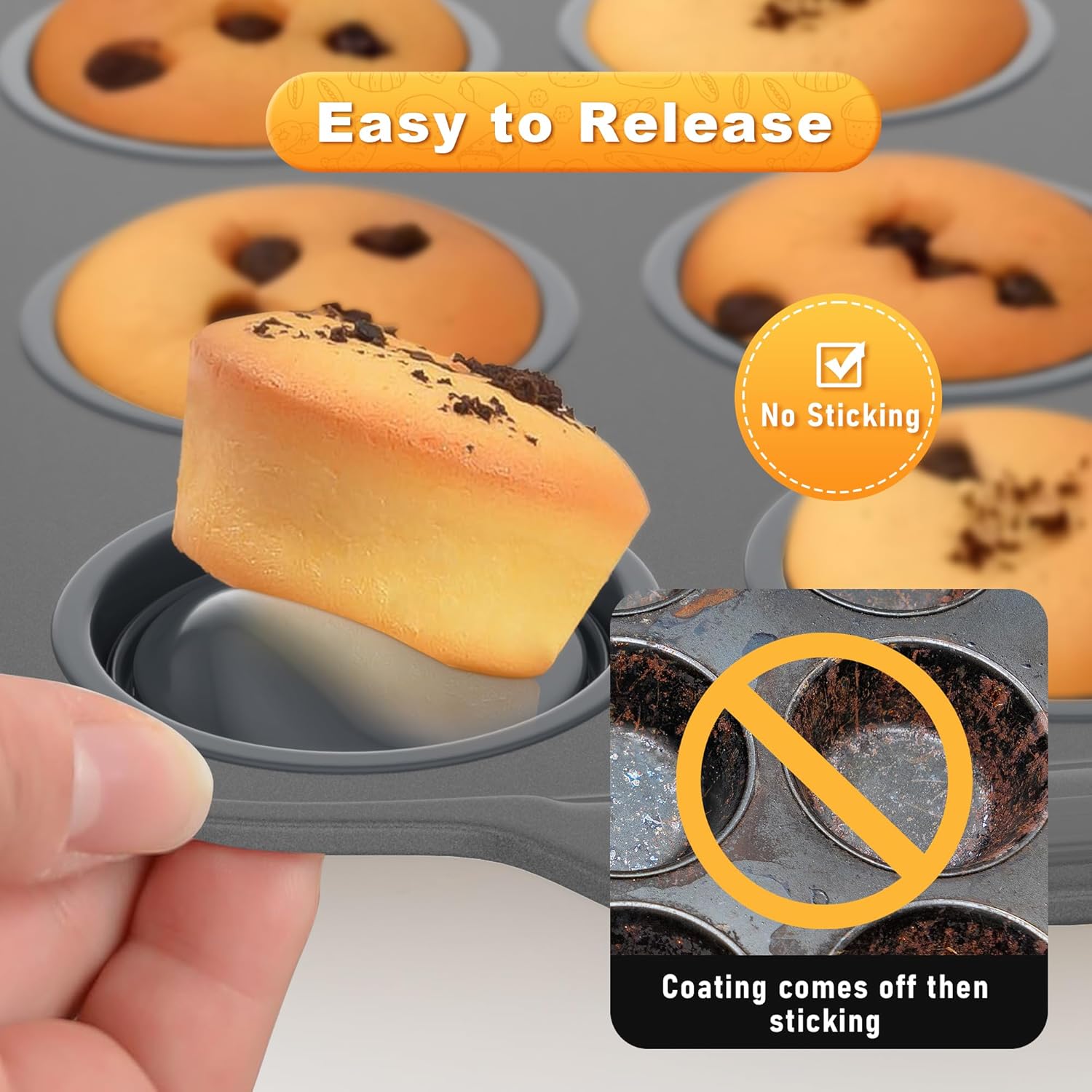 The Muffin Pan With Metal Frame & Foldable Sillicone Cups, Sturdy and Nonstick Muffin Pan Food Grade Silicone Molds (Grey, 1 Pack)