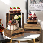 6 Pcs Buffet Risers with Mini Signs, Rustic Wood Cake Stands, Food Risers for Buffet Table, Dessert Display Stand, Wood Crates, Rustic Cake Stand for Party, Wedding, Birthday, Baby Shower, 3 Sizes