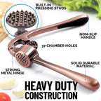 Zulay Kitchen Premium Garlic Press Set - Rust Proof & Dishwasher Safe Professional Garlic Mincer Tool - Easy-Squeeze, Easy-Clean with Soft, Ergonomic Handle - Silicone Garlic Peeler & Brush (Copper)