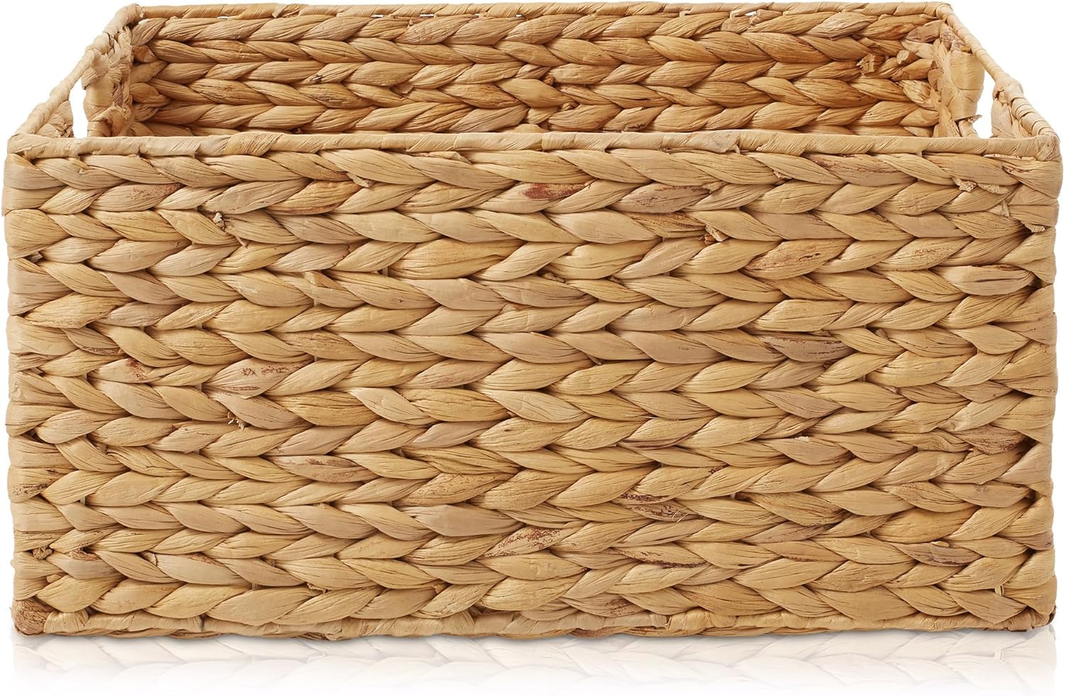 Casafield Set of 4 Water Hyacinth Pantry Baskets, 10" x 13" x 5", with Chalkboard Labels and Chalk Marker - Natural, Woven Storage Bin Organizers for Kitchen Shelves