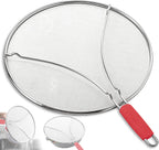Splatter Screen for Frying Pan & Food Strainer,13 Inch Stainless Steel Grease Splatter Guard,Shield from Splashing Oil, Dishwasher Safe(Red)