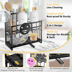 Sponge Holder for Kitchen Sink & Sink Caddy - 2-Tier Stainless Steel Organizer with Automatic Drainage, Rustproof Storage for Dish Brush, Soap Dispenser & Countertop Essentials