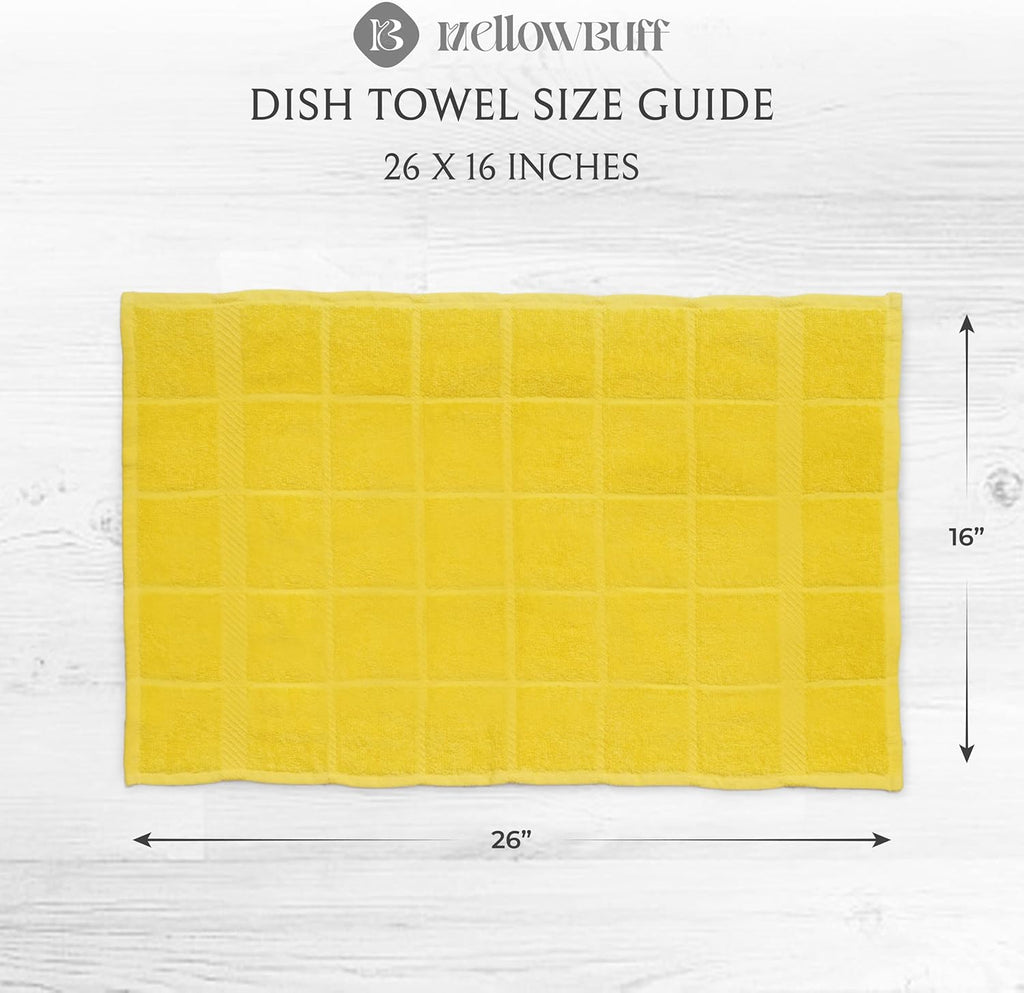 100% Cotton Terry Dish Towels, 4 Pack Plain, 16 x26 Inches, Super Soft and Absorbent Kitchen Towels, Perfect for Kitchen Cleaning and Dish Washing | Yellow