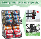 Stackable Can Organizer for Pantry with 2 Adjustable Dividers, Soda Can Organizer, Can Storage Dispenser Holds up to 28 Cans, 2 tier Metal Wire Baskets Can Holder for Kitchen Cabinet Pantry, Black