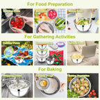 E-far Mixing Bowls with Lids Set of 5, Stainless Steel Salad Mixing Bowl with Transparent Lid, Metal Nesting Storage with 3 Graters for Kitchen Prepping/Serving/Baking, 4.6/2.6/1.5/1/0.7 QT - Colorful