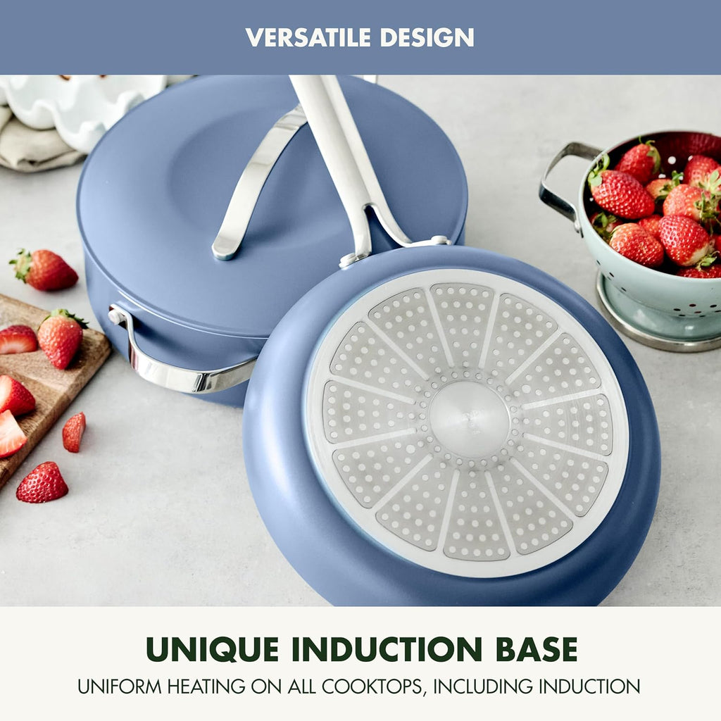 GreenPan Nova 10-Piece Cookware Pots & Pans Set, Oprah’s Favorite Things 2024, PFAS-Free Ceramic Nonstick, Fry, Sauté, Stockpot, Utensils, Lids, Induction Suitable, Dishwasher & Oven Safe, Ocean Blue