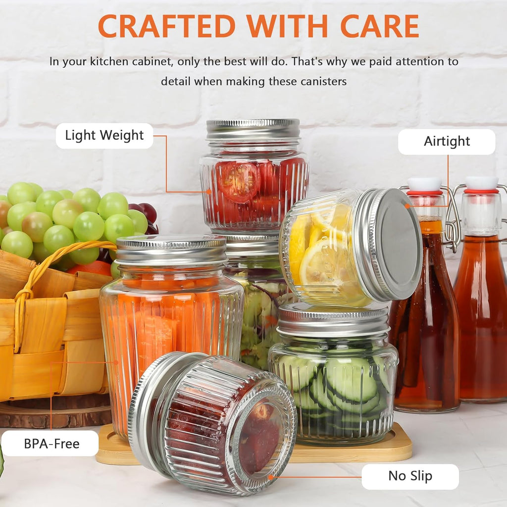Cehomi Small Glass Mason Jars with Lids - 4 oz Vintage Canning Jars, Pickling Jars for Jelly, Jam, Honey, Pickles, Spice, Essential Preserver for Home Storage and Gifting 8 Pack