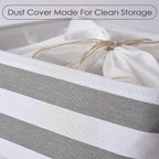 TheWarmHome Jumbo Storage Bins Baskets, Sturdy Fabric Organizing Basket W/Handles, Decorative Foldable Storage Baskets for Shelves Closet Nursery Toy (Grey&White Stripes 3 Pack, 20.5Lx15.7Wx13.8H in)