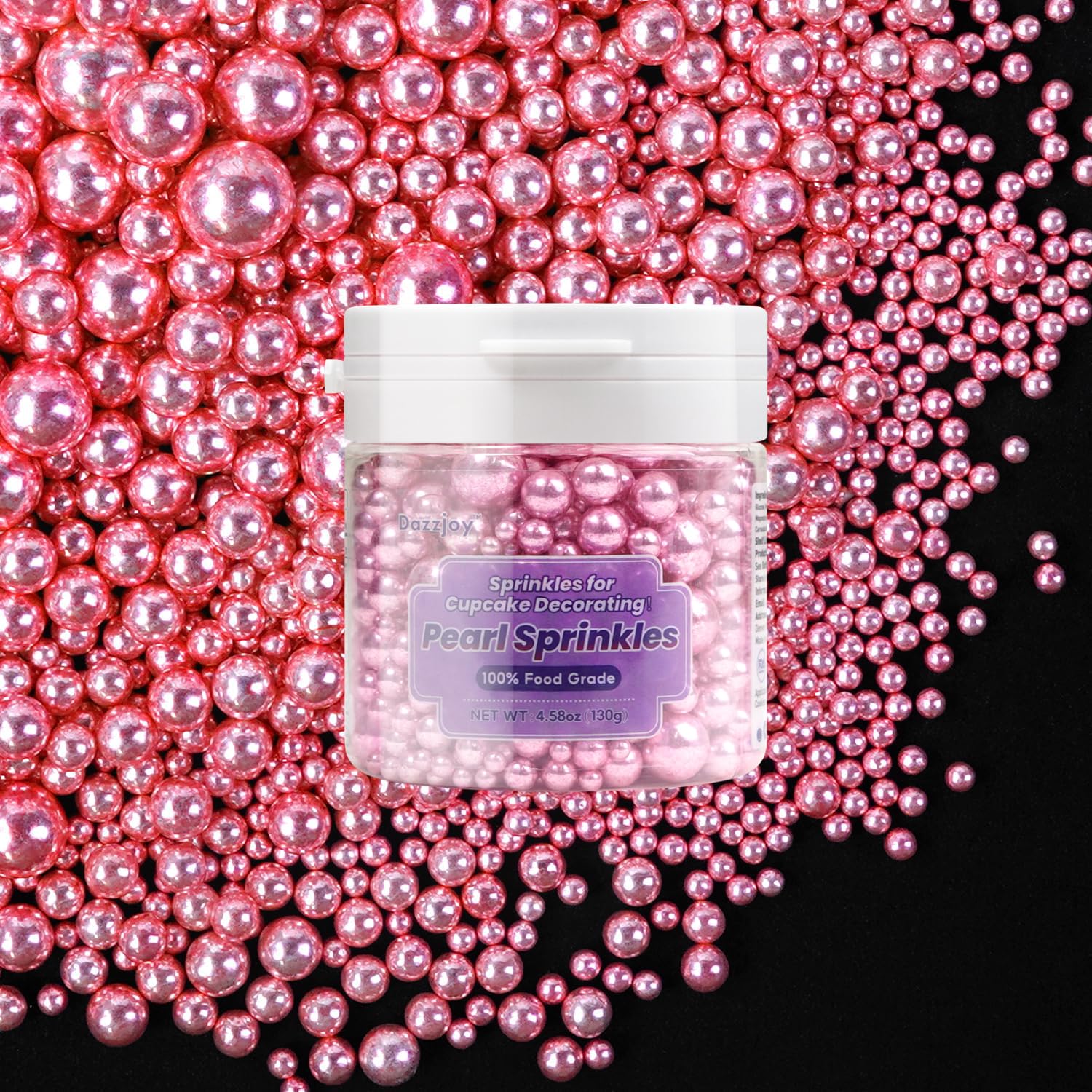 Dazzjoy Edible Rose Gold Pearl Sugar Candy Sprinkles, Mix Size, 4.58oz, Sprinkles for Cupcake Decorating, Baking Cake Decorations, Wedding Party Valentines Easter Supplies