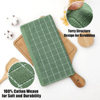 Homaxy 100% Cotton Terry Kitchen Dish Cloths, Ultra Soft and Absorbent Dish Towels for Kitchen, Suitable for Drying and Washing Dishes, 8 Pack, 12 x 12 Inches, Grass Green