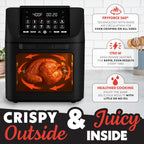 Gourmia Air Fryer Toaster Oven Combo - All-in-One 14-Quart Digital Air Fryer Toaster Oven with Rotisserie & Dehydrator – 12 Presets, Guided Cooking Prompts, 1750W, Dishwasher-Safe Accessories