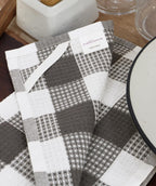 PurpleEssences 100% Cotton Waffle Weave Check Plaid Kitchen Towels, Super Soft and Absorbent Dish Towels for Drying Dishes 15 x 25-4 Pack - Spring Summer - Steel Grey and White