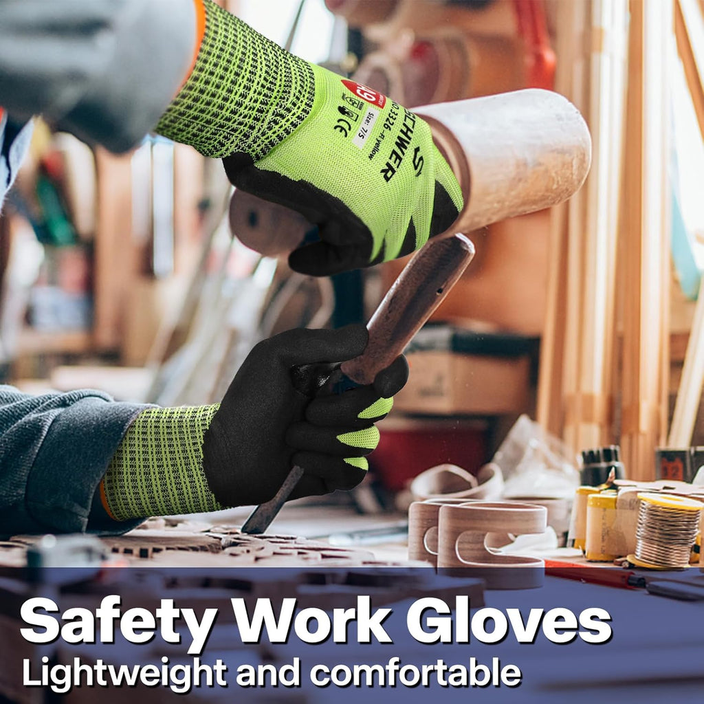 Schwer ProGuard Highest Level Cut Resistant Work Gloves PR3326 for Extreme Protection, ANSI A9 Working Gloves with Sandy Nitrile Coated, Touch-screen, Durable, Washable, Non PFAS, Yellow 1 Pair L