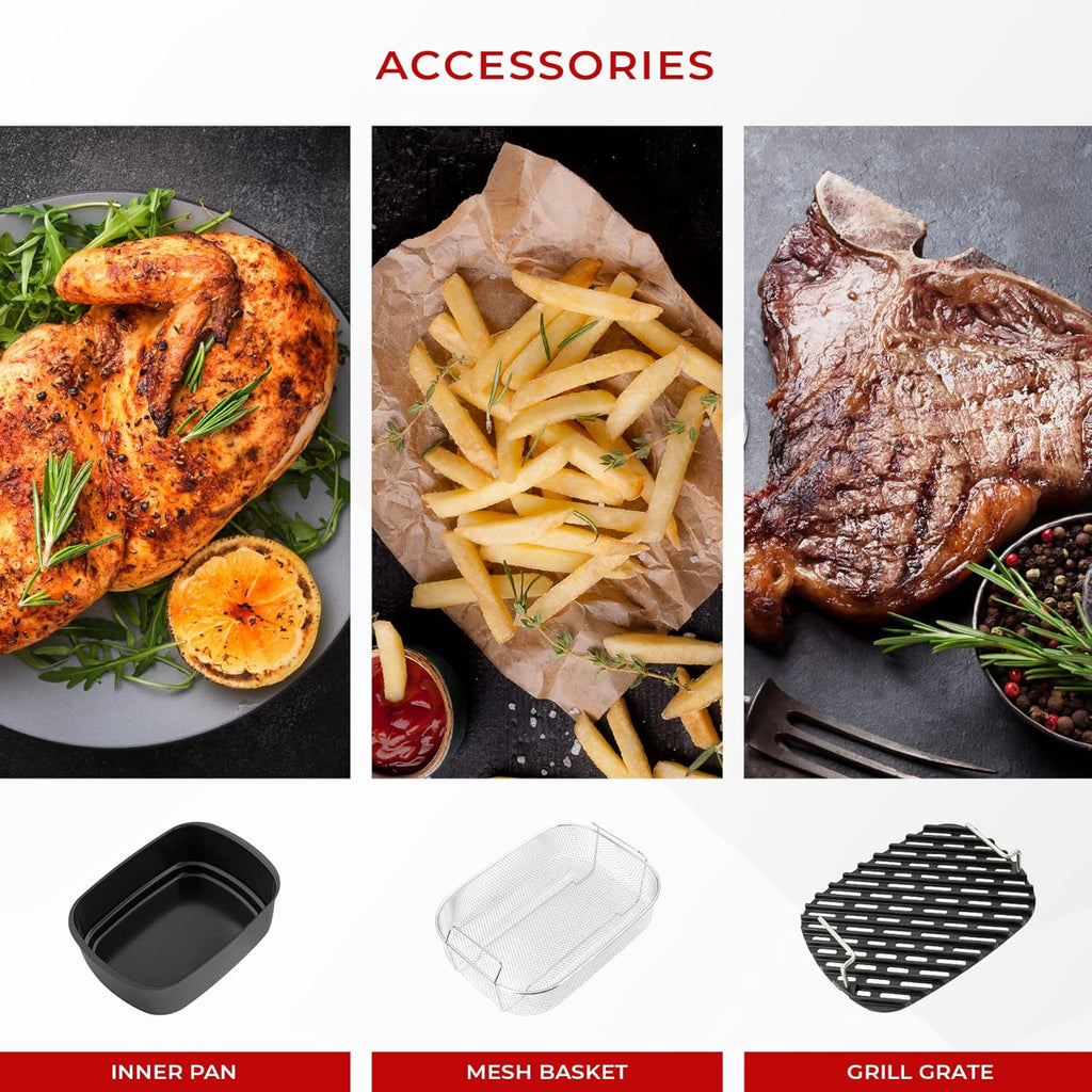 CUCKOO CAFG-A0601S Countertop Air Grill | Air Grill, Air Fry, Roast, Bake & Broil, Easy to Clean, Dishwasher Safe Accessories, Recipe Book Included, Stainless Steel