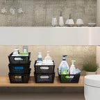 Stackable Woven Plastic Basket, Storage Bins for Cabinet, Closet, Shelf, Under Sink and Countertop, Pantry Organizer Bins, 6 Pack