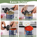 Can Opener Manual Tin Opener Stainless Steel Heavy Duty, Oversized Hand-held Easy Rotary Knob, Safe Cut Manual Can Opener with Non-Slip Handle, Smoother Cut Sharp Blade for Seniors Kitchen Tool, Black