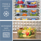 COOK WITH COLOR Premium 32-Pc. Borosilicate Glass Food Container Set with Dividers - 4 Rectangles, 8 Rounds, 4 Squares - Leakproof Lids - Meal Prep, Storage, Fluted Ombre Blue