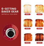 2 Slice Toaster Retro Stainless Steel with Bagel, Cancel, and Defrost Functions, 6 Bread Shade Settings, Extra Wide Slots and Removable Crumb Tray, Red