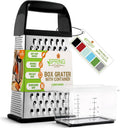 Spring Chef Professional 10" Parmesan Cheese Grater With Container, Stainless Steel & Soft Grip Handle, 4 Sided Kitchen Cheese Shredder, Handheld Box Grater for Vegetables, Potato, Carrot - Black